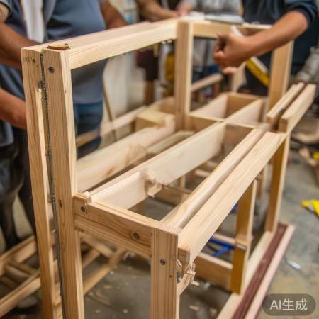 木板组装成框架,螺丝螺母固定
