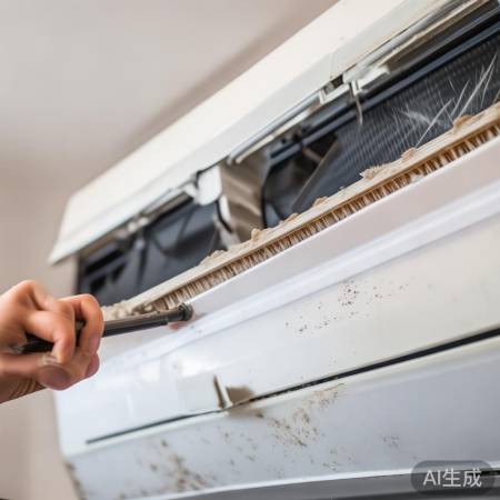 轻刷空调过滤网，清洁灰尘。