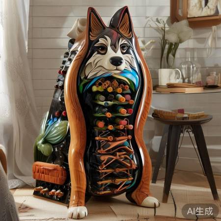 哈士奇红酒柜：萌宠造型，高端大