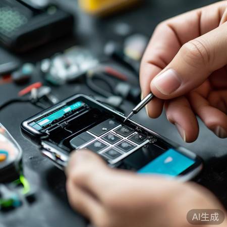 “用螺丝刀撬金属片取电池”