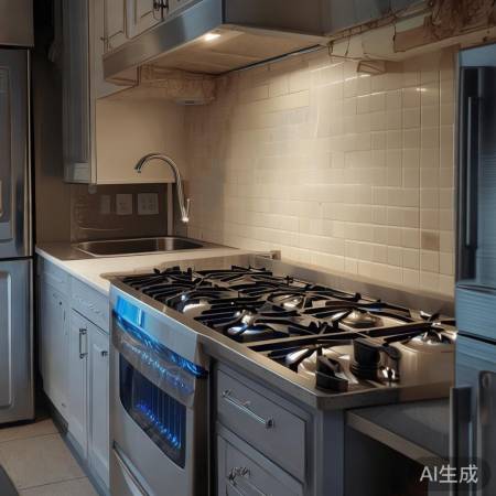 厨房布局：灶具居中，便利烹饪