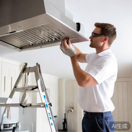 安装油烟机，注意螺帽方向