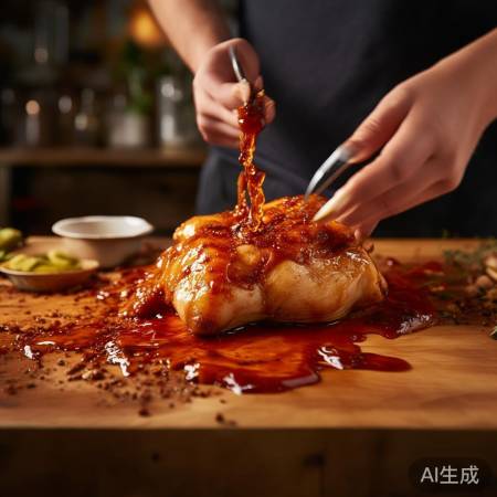 鸡肉SPA，酱料翻面均匀入味