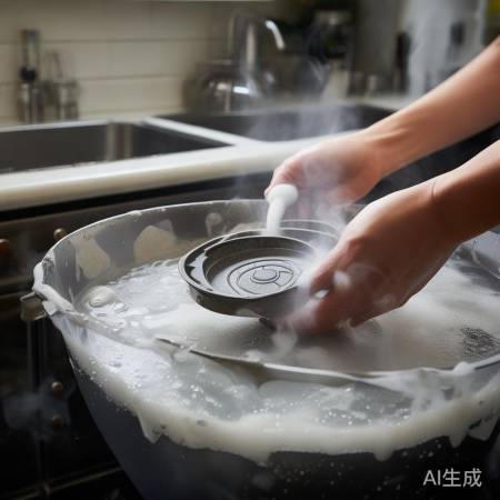 清洗过滤网，热水浸泡，刷洗晾干